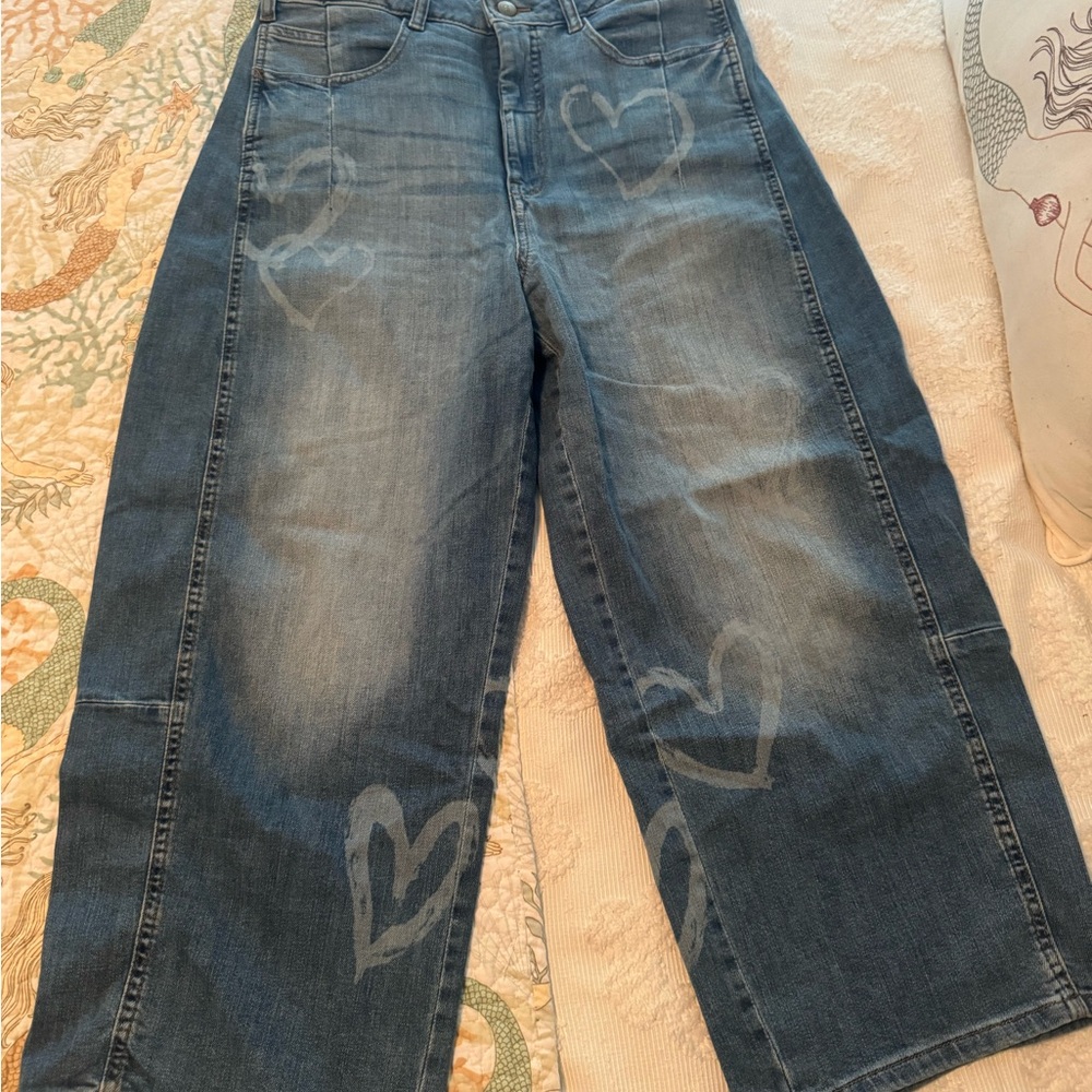 Pilcro Heart Patterned barrel cut  Blue Jeans from Anthropologie